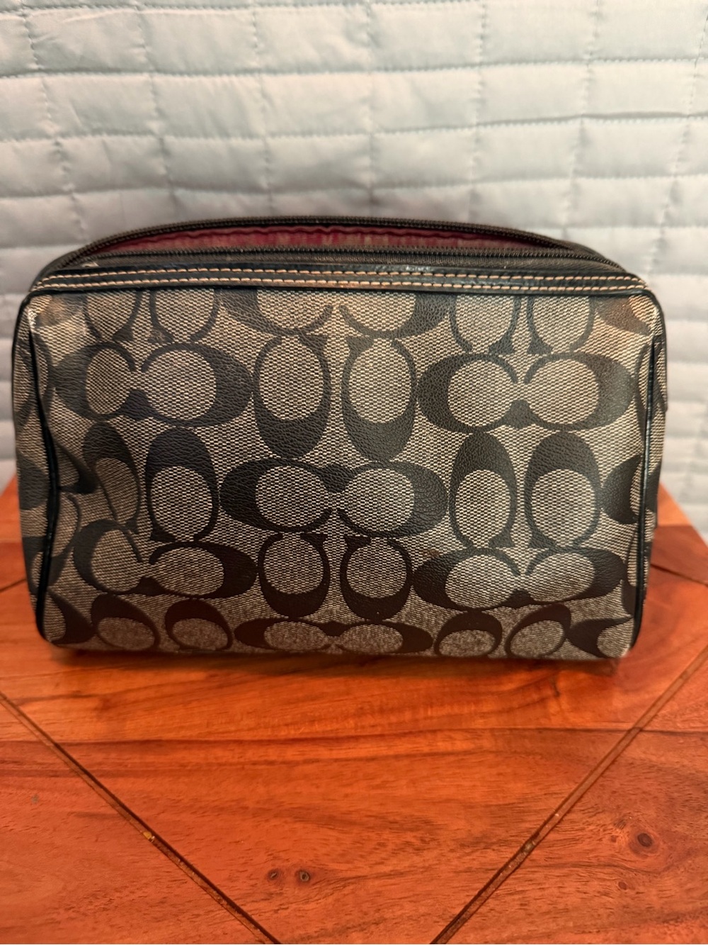 Coach Signature Canvas Toiletry Bag in Charcoal and Black
